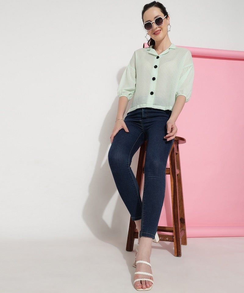 Green Plain Casual Wear Shirt For Women