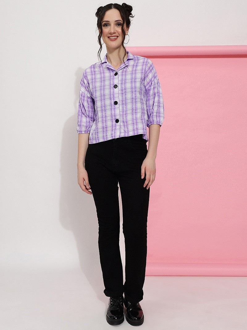 Lavender Purple Checks Casual Wear Women Shirt