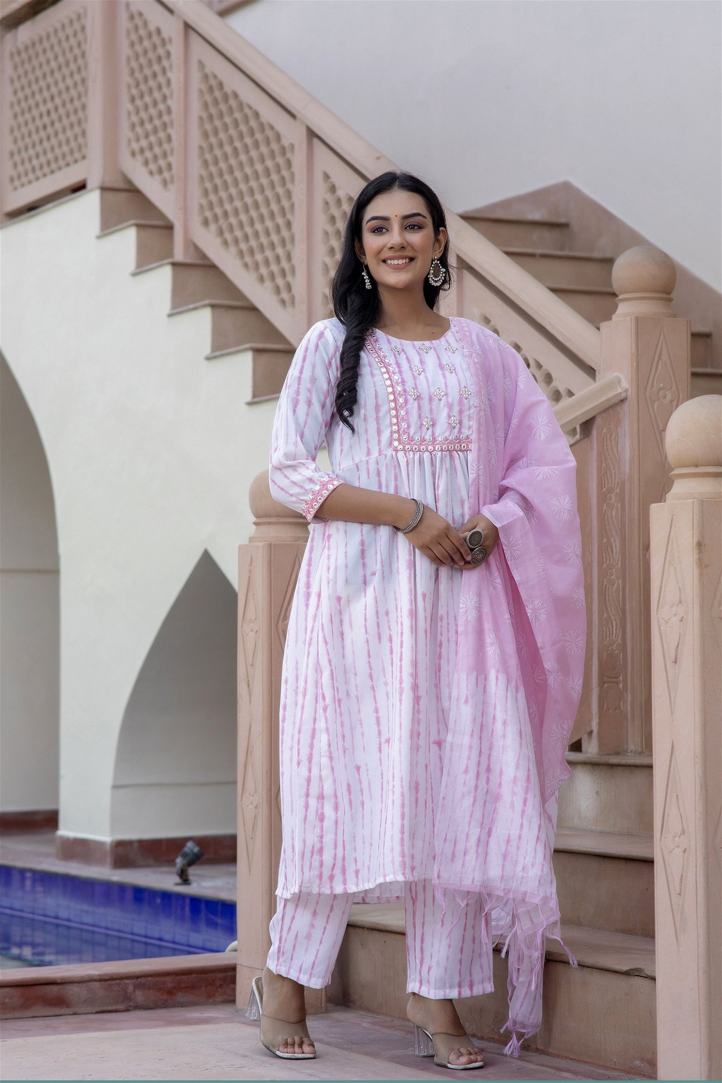 Women Embroidery Kurta and Pant Set with Dupatta in Pink